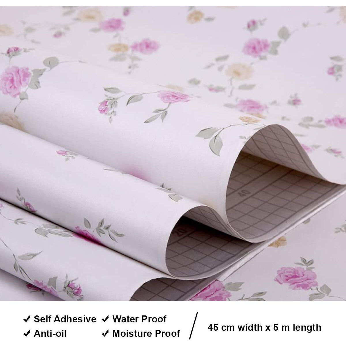 wolpin Wall Stickers Wallpaper for Bedroom (45 x 500 cm) Roses Floral DIY Self Adhesive Decal Floral Bouquet Kids Room, Baby Room, White
