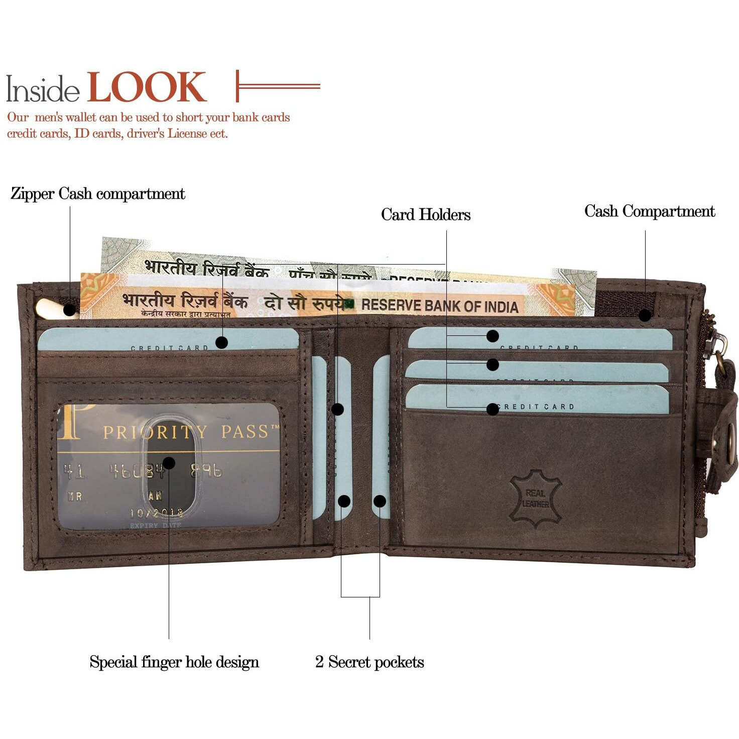 RIGOHILL Doger Coffee Brown Mens Leather Wallet | Leather Wallet for Men | RFID Mens Wallet