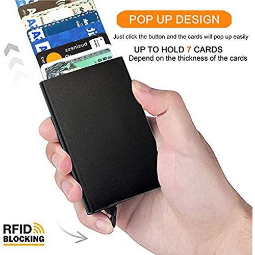 VOGARD Men s Aluminium Metal RFID Protected Smart Pop Up Wallet | 8 Card Slots (06 Black Pack 2)