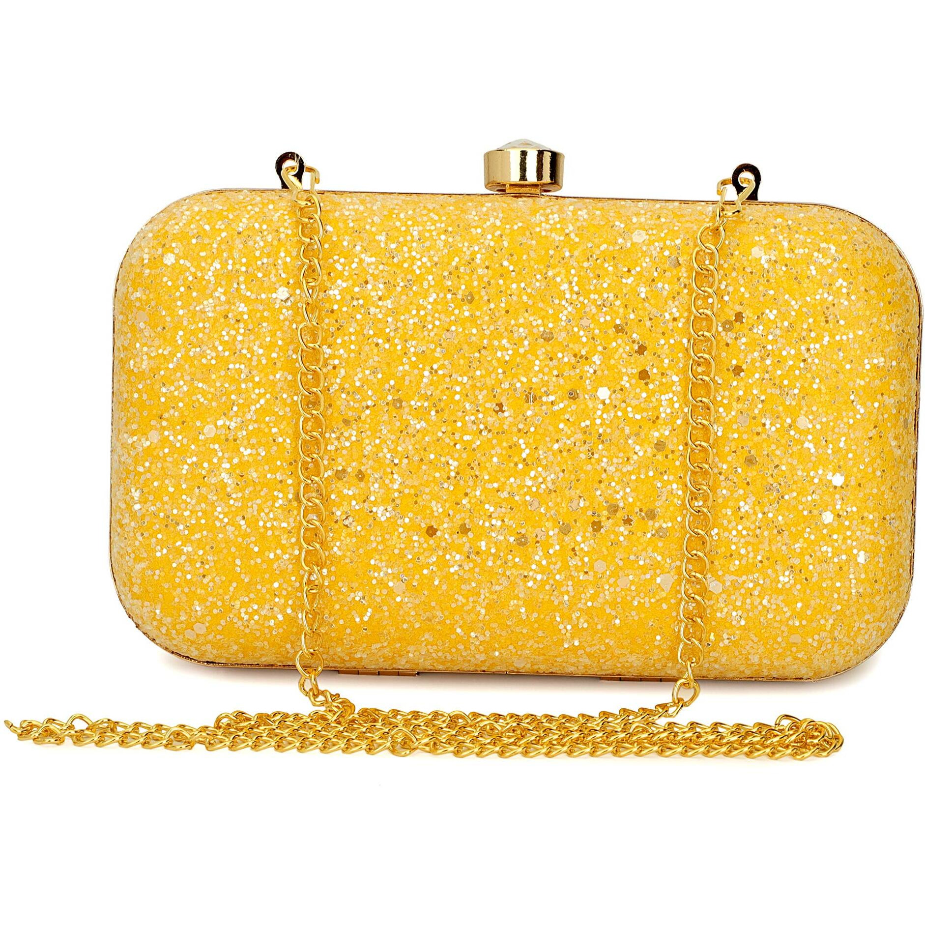 TOOBA Handcrafted Beautiful Bling Box Clutch Bag for Women & Girls Yellow