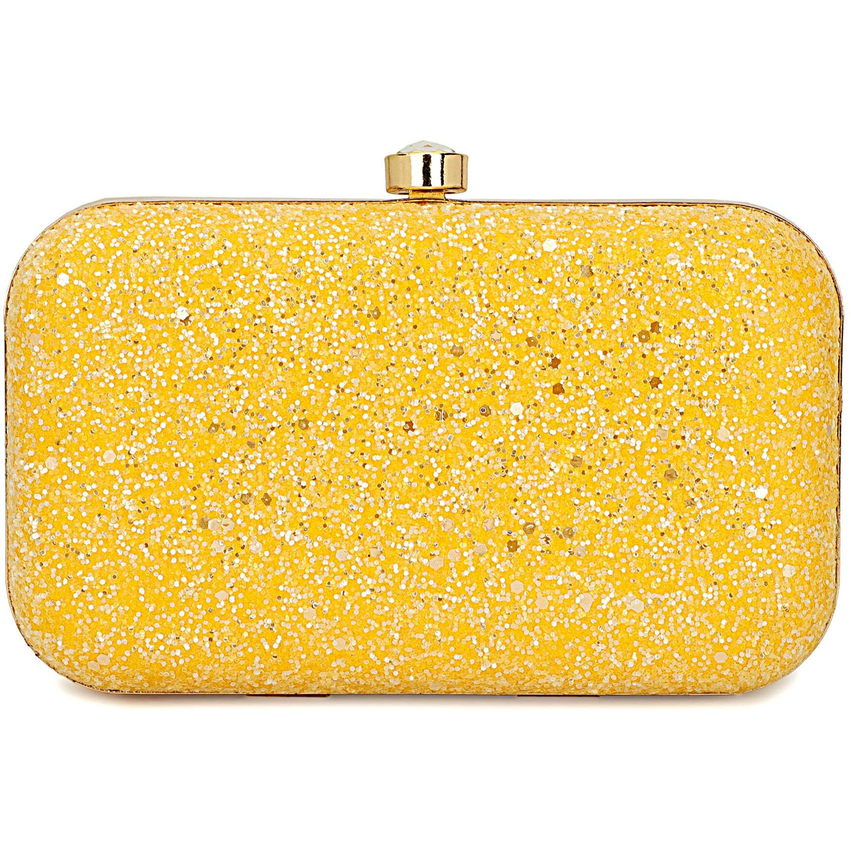 TOOBA Handcrafted Beautiful Bling Box Clutch Bag for Women & Girls Yellow