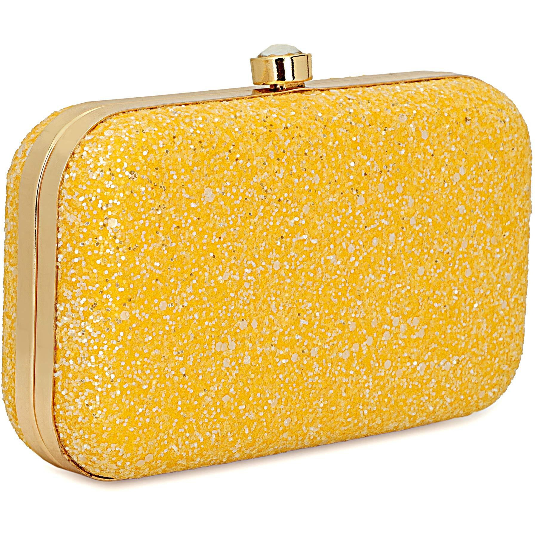 TOOBA Handcrafted Beautiful Bling Box Clutch Bag for Women & Girls Yellow