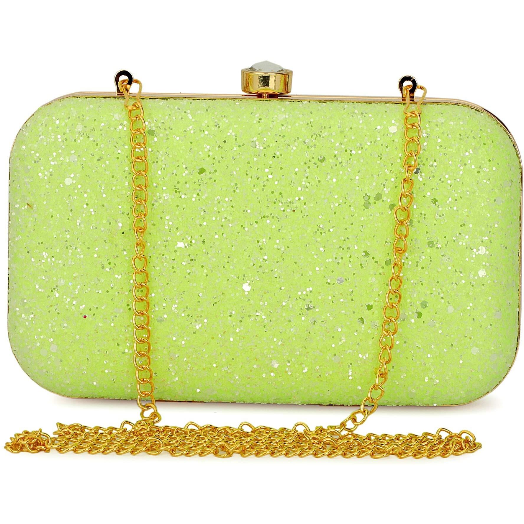 TOOBA Dual Shimmer Beautiful Metallic Box Clutch Bag Purse for Bridal, Casual, Wedding Bag for Women & Girls (Fluorescent Green)