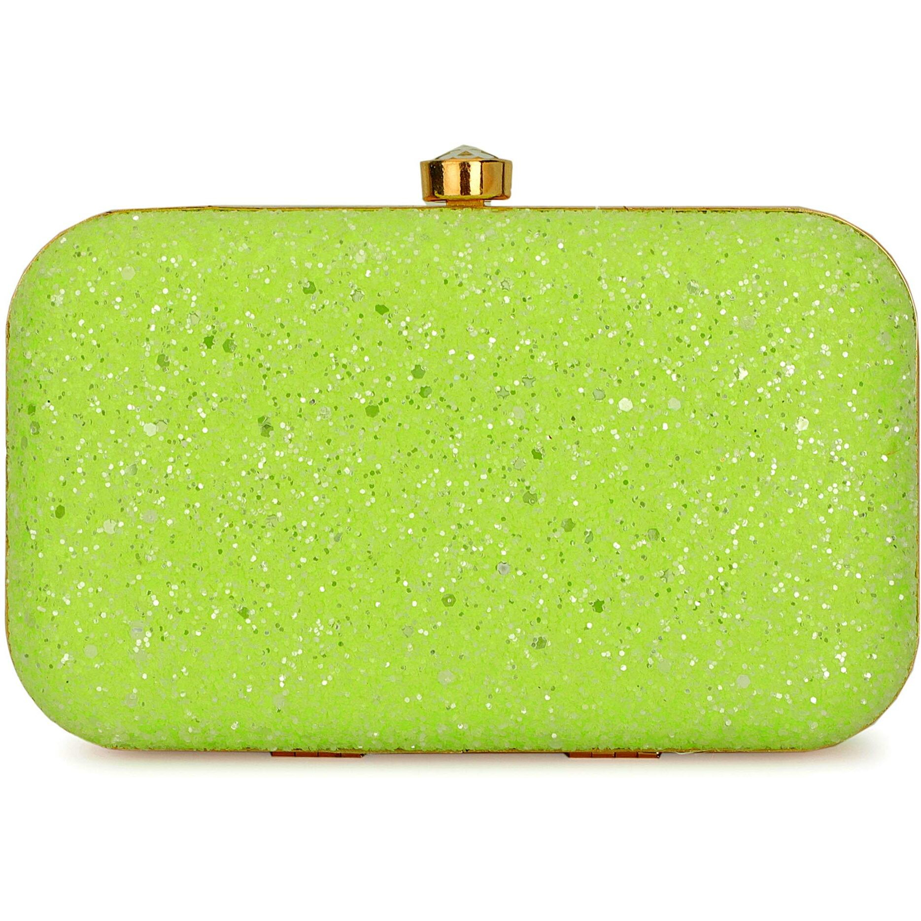 TOOBA Dual Shimmer Beautiful Metallic Box Clutch Bag Purse for Bridal, Casual, Wedding Bag for Women & Girls (Fluorescent Green)