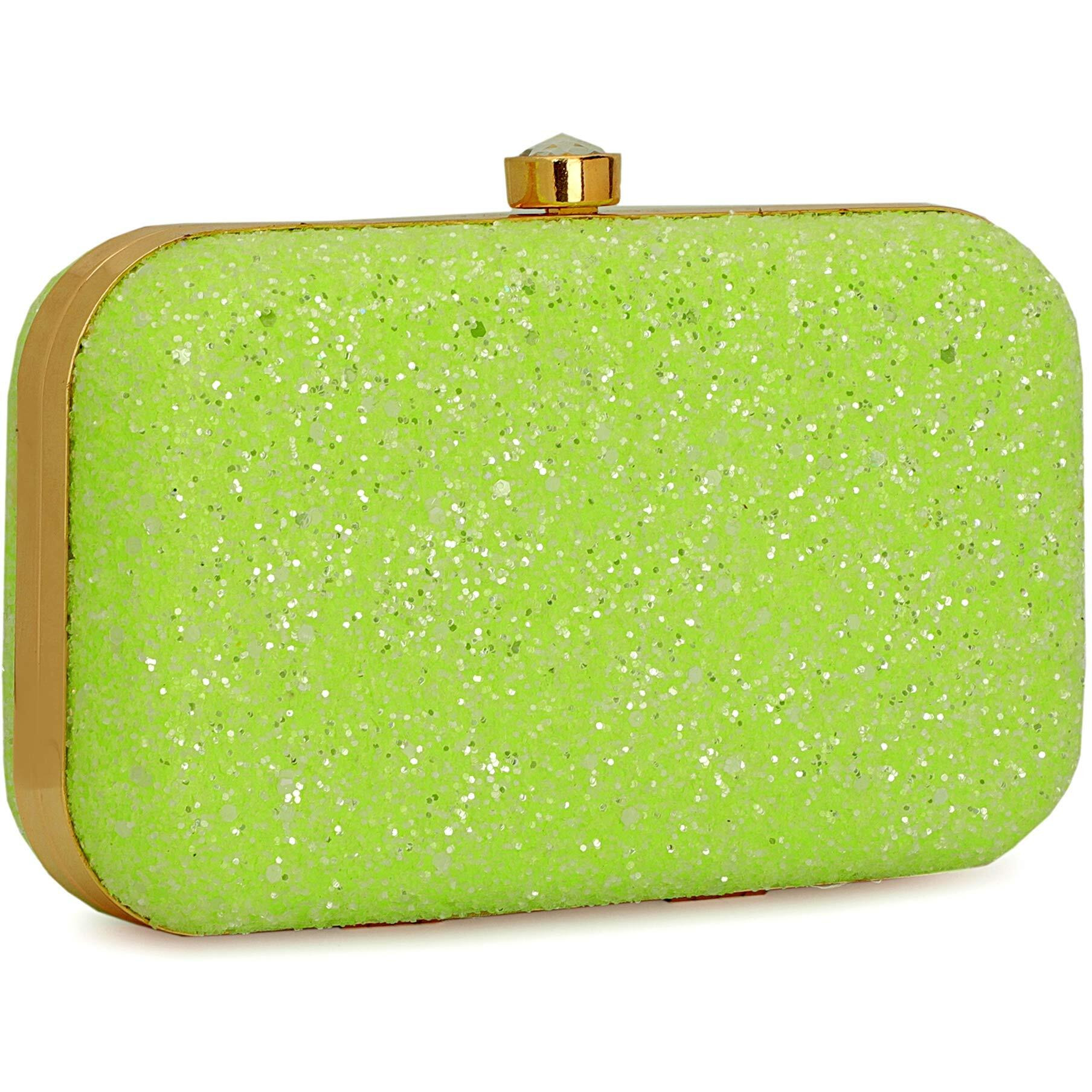 TOOBA Dual Shimmer Beautiful Metallic Box Clutch Bag Purse for Bridal, Casual, Wedding Bag for Women & Girls (Fluorescent Green)