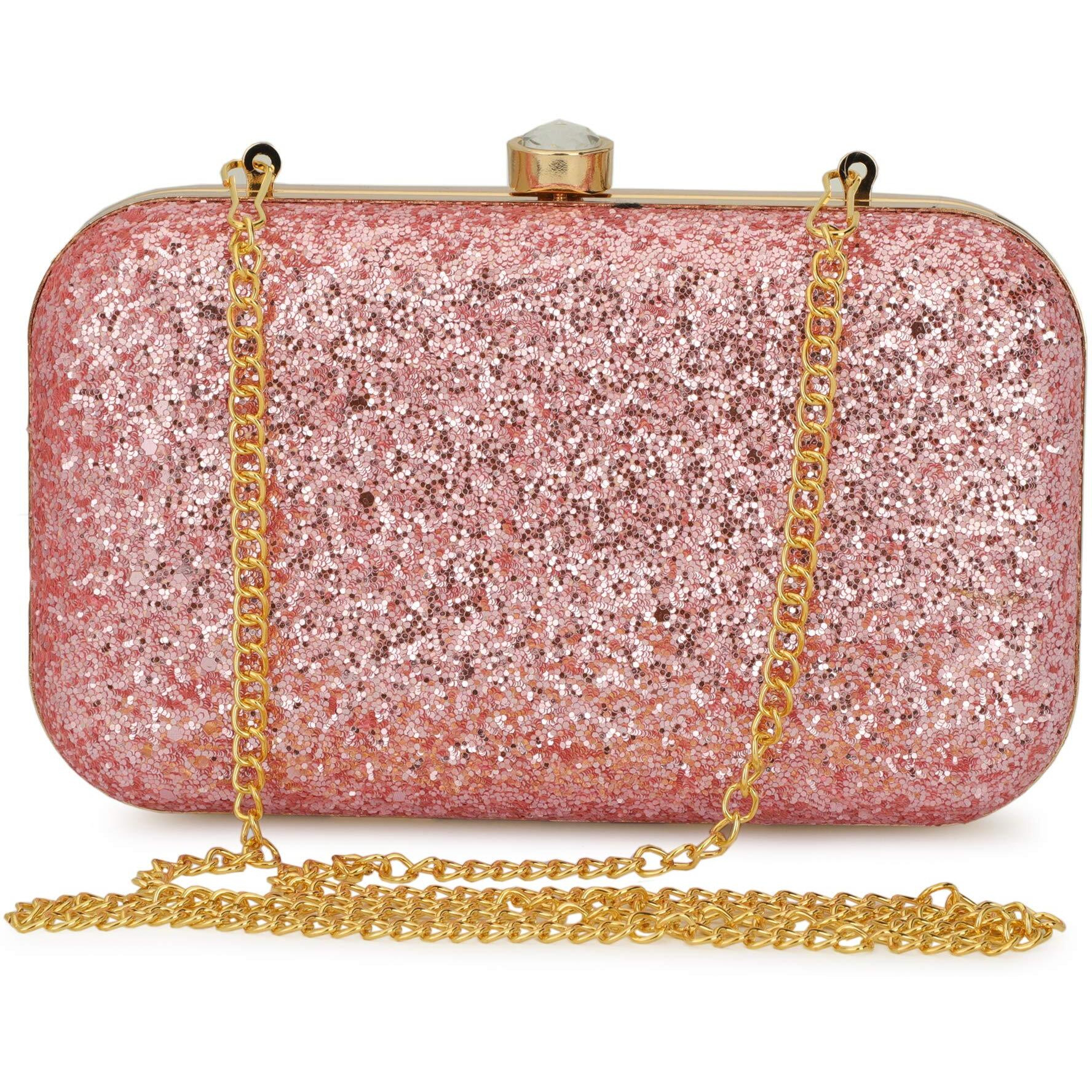 TOOBA Womens Dual Shimmer Beautiful Metallic Box Clutch Bag Purse For Bridal, Casual, Wedding Bag for Women & Girls (Dark Pink)