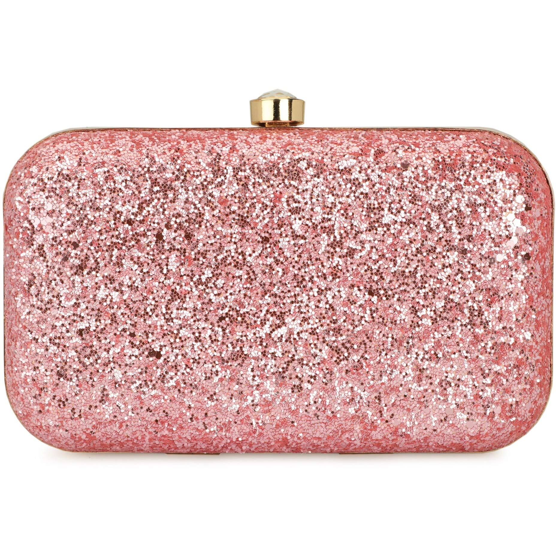 TOOBA Womens Dual Shimmer Beautiful Metallic Box Clutch Bag Purse For Bridal, Casual, Wedding Bag for Women & Girls (Dark Pink)