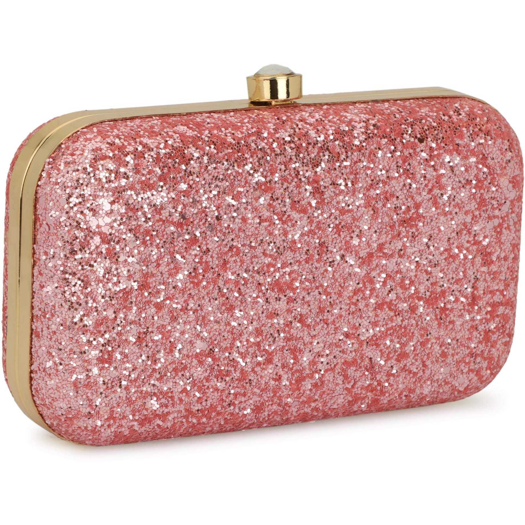 TOOBA Womens Dual Shimmer Beautiful Metallic Box Clutch Bag Purse For Bridal, Casual, Wedding Bag for Women & Girls (Dark Pink)