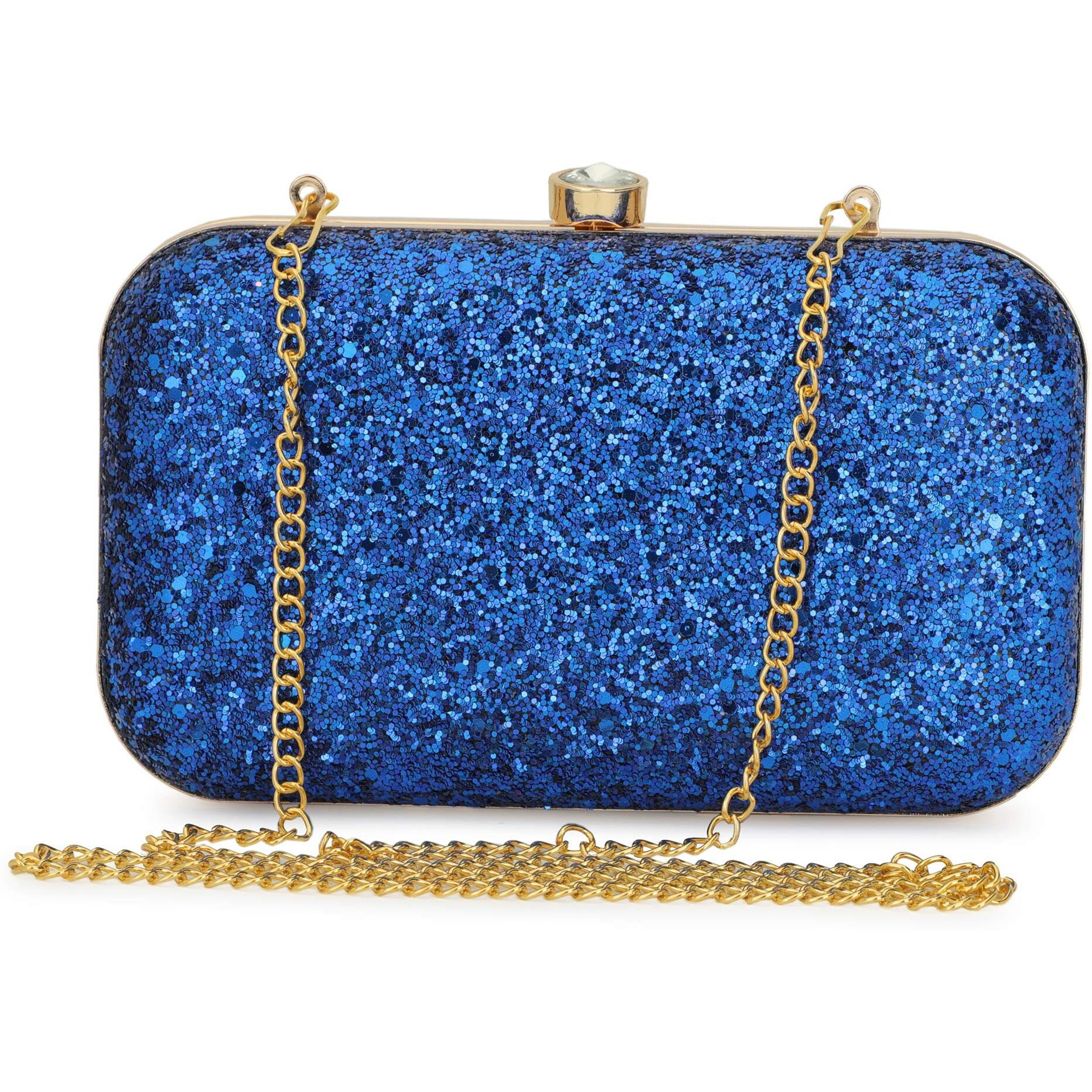 TOOBA Dual Shimmer Beautiful Metallic Box Clutch Bag Purse for Bridal, Casual, Wedding Bag for Women & Girls (Blue)