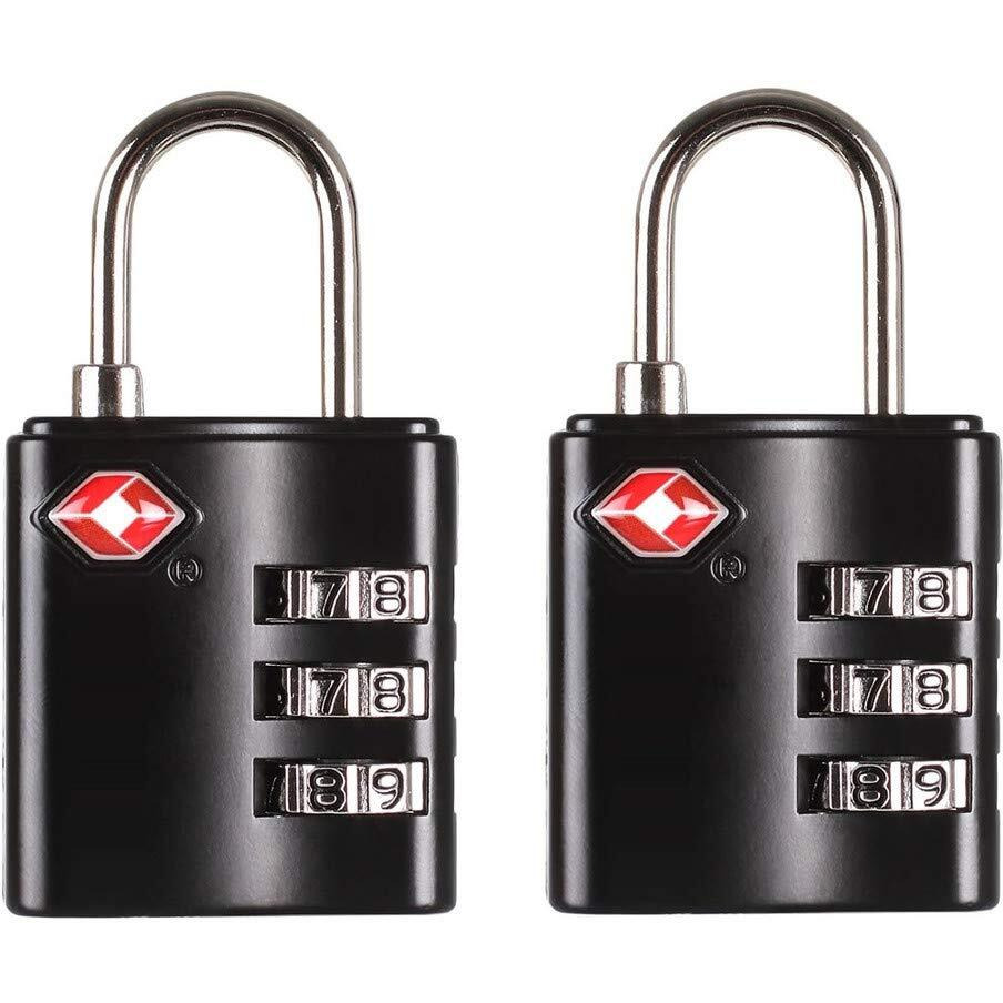 Inditradition Steel Tsa Accepted 3-Digit Combination Luggage Polished Lock For Suitcase&Baggage(Black)-Pack Of 2