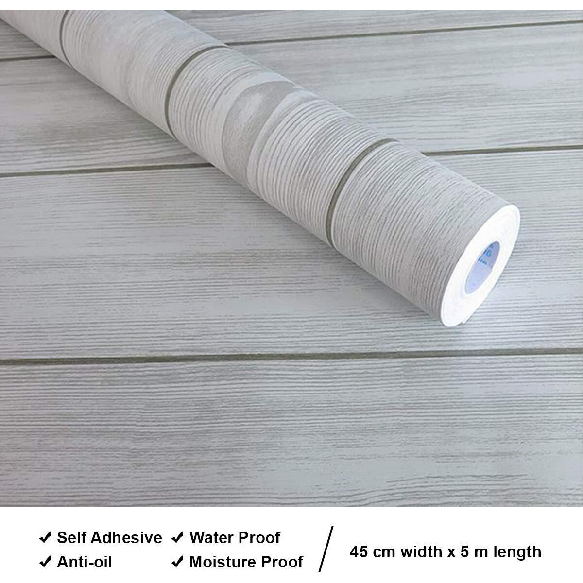 wolpin Wall Stickers Wallpaper Wood Grain (45 x 500 cm) Waterproof Plank Nautical Home Office, Furniture, Door, Wardrobe, Kids Room, Decoration, DIY Self Adhesive, Gray