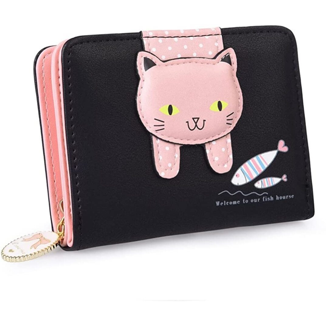 PALAY Small Wallets for Women Stylish Latest PU Leather Coins Zipper Pocket Handbags Purse for Girls with Rabbit-Shaped Metal Tassels Pendant Purse (Black)
