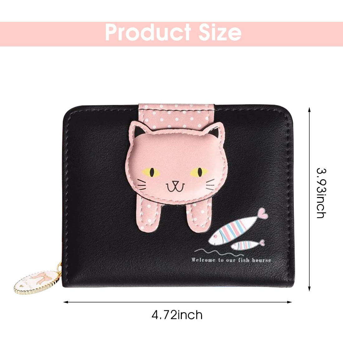 PALAY Small Wallets for Women Stylish Latest PU Leather Coins Zipper Pocket Handbags Purse for Girls with Rabbit-Shaped Metal Tassels Pendant Purse (Black)