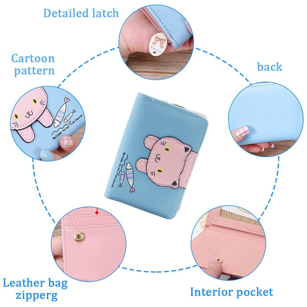 PALAY Small Wallets for Women,Wallet for Women Stylish Latest PU Leather Coins Zipper Pocket Purse for Girls with Rabbit-Shaped Metal Tassels Pendant Purse (Blue)