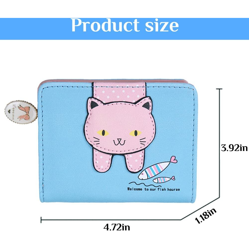 PALAY Small Wallets for Women,Wallet for Women Stylish Latest PU Leather Coins Zipper Pocket Purse for Girls with Rabbit-Shaped Metal Tassels Pendant Purse (Blue)