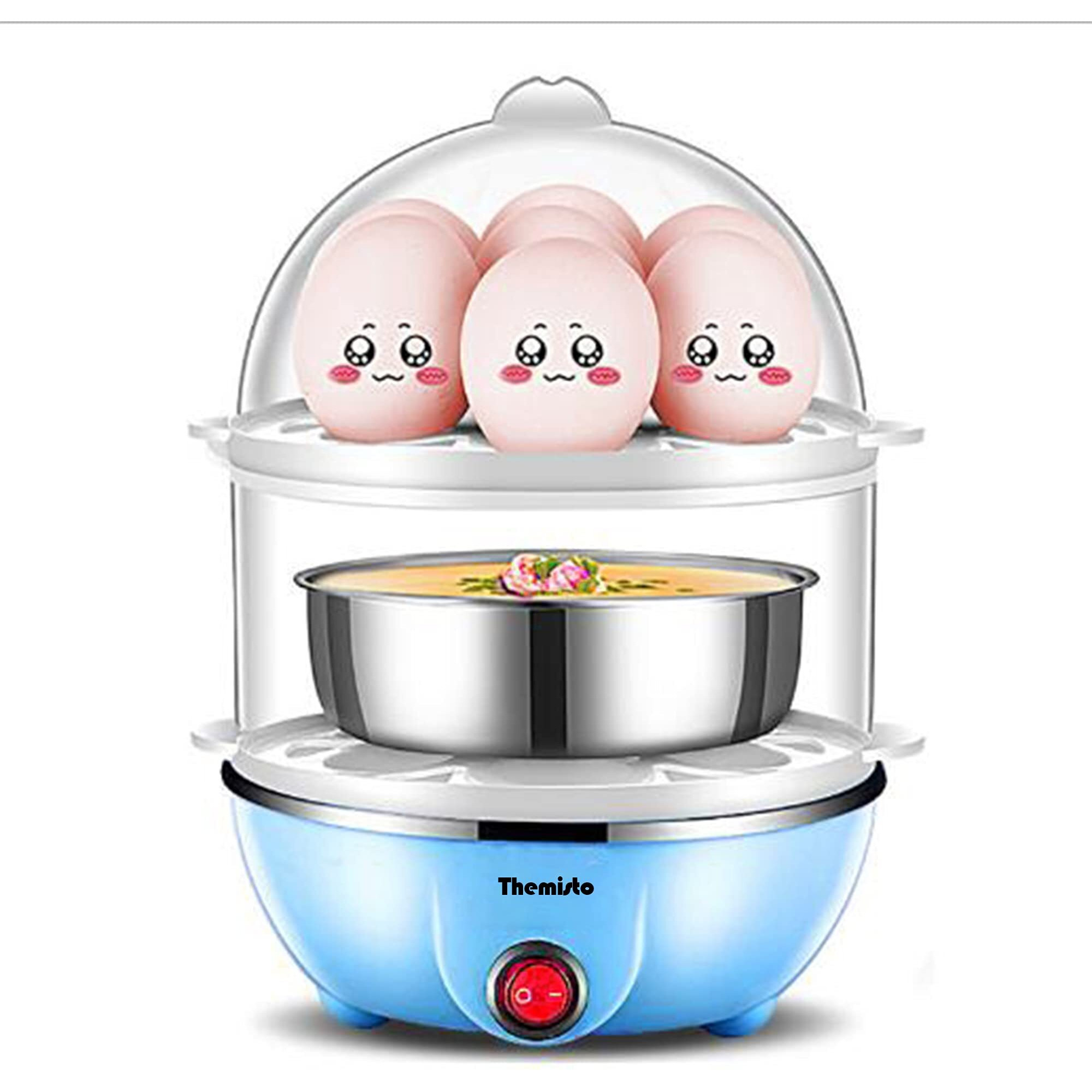 THEMISTO 350 Watts Egg Boiler/Poacher/Cooker for Steaming, Cooking & Boiling (TH-611(14 eggs)) - Blue, Plastic, 14 Ounces (414 ml)