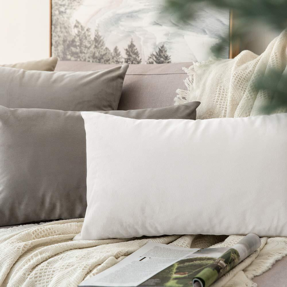 Khooti Rectangular Velvet Cushion Cover, 12x20 (Light Grey)(Pack of 2)