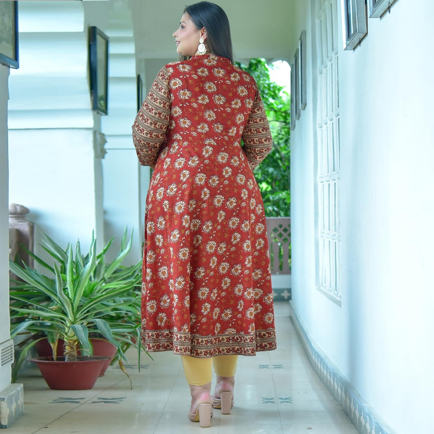 Yash Gallery Women s Plus Size Cotton Floral Printed Anarkali Kurta for Women (1189YKMAROON_Maroon_XXX-Large)