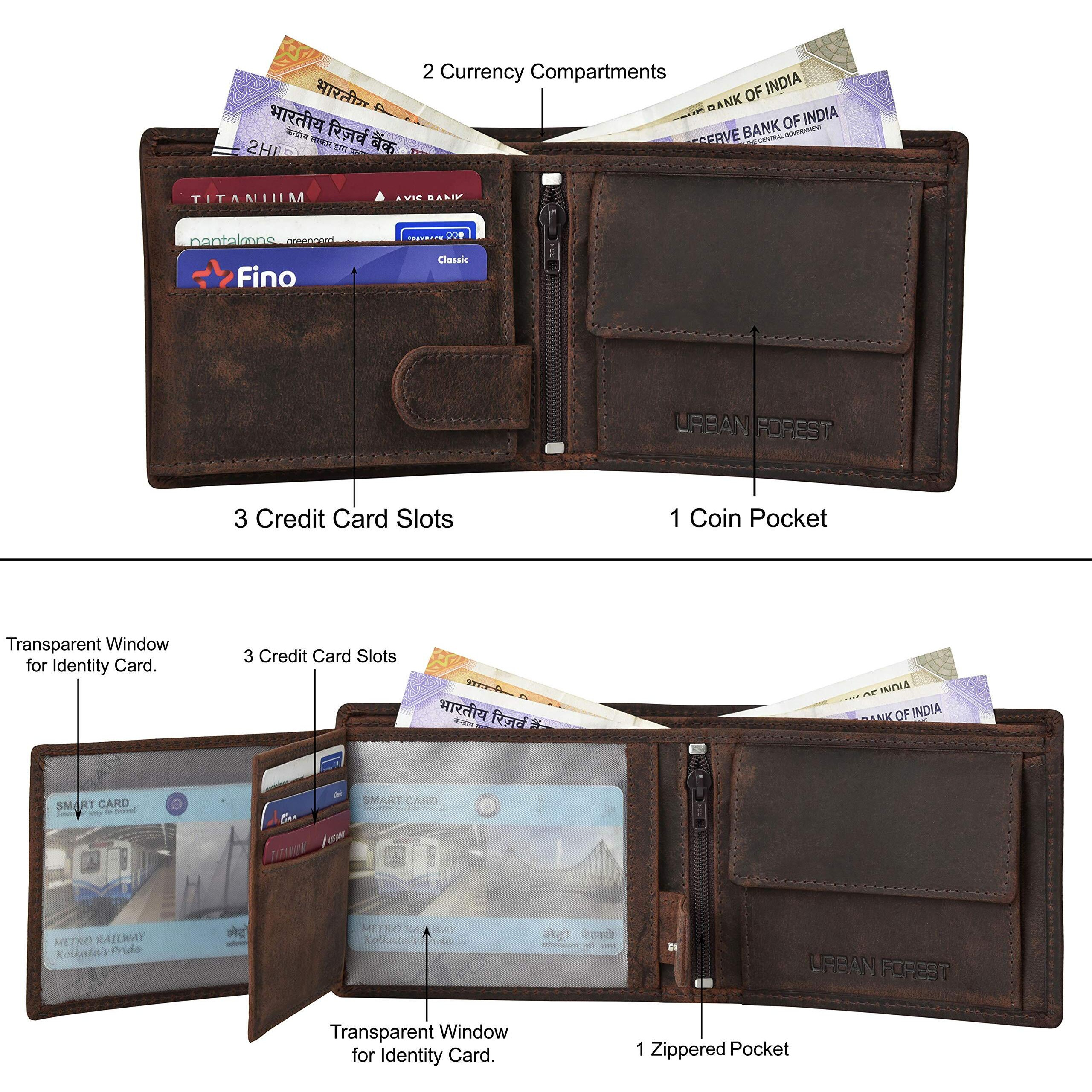 URBAN FOREST Zeke Vintage Brown Leather Wallet & Casual Grey Leather Belt Combo Gift Set for Men