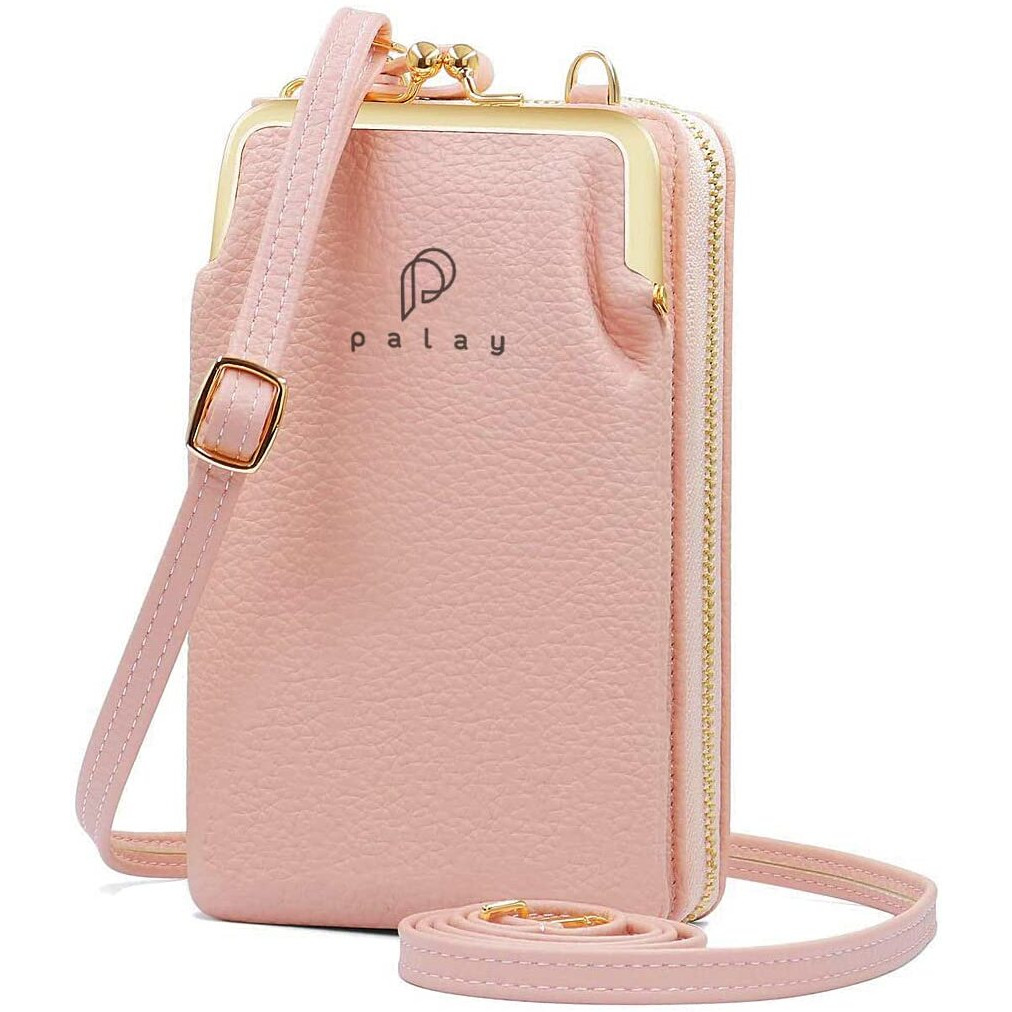 PALAY Women Crossbody Phone Bag Ladies Wallet Small Soft PU Leather Cell Phone Purse Mini Shoulder Bag with Strap Card Slots (Pink)