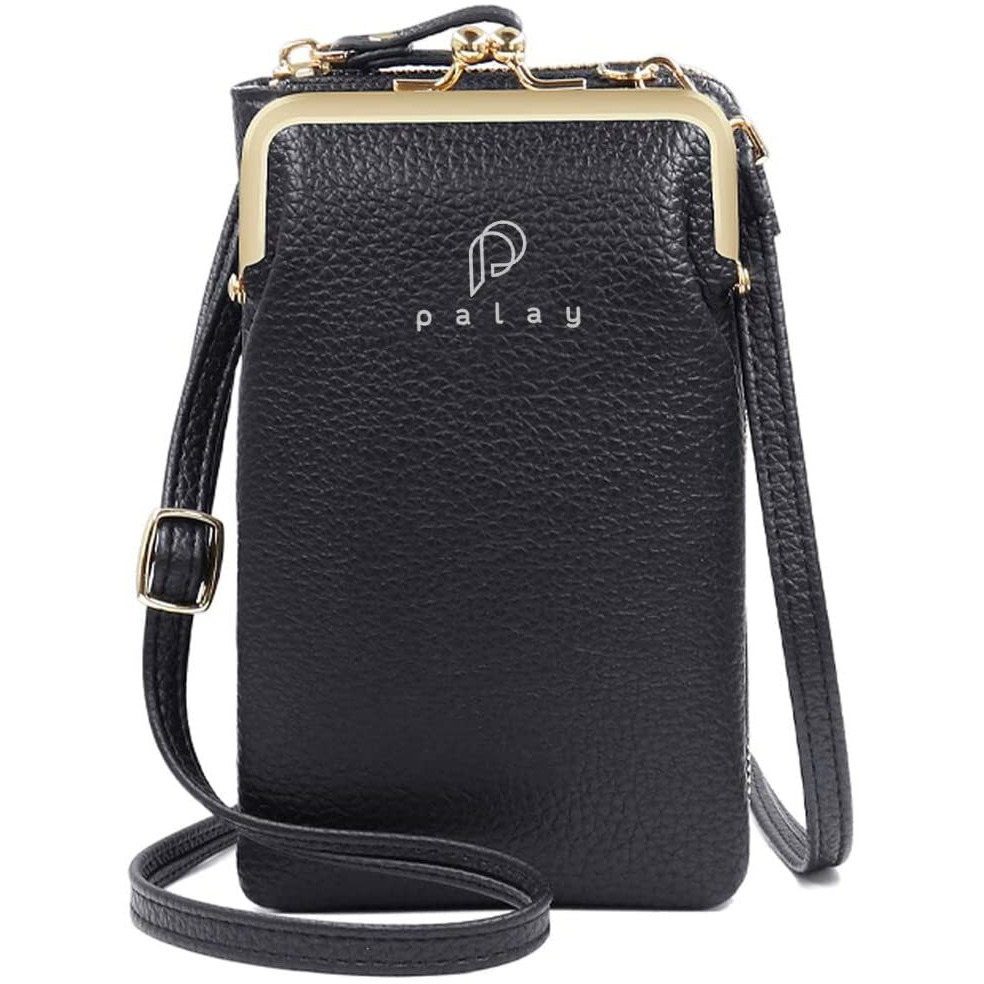 PALAY Women Crossbody Phone Bag Ladies Wallet Small Soft PU Leather Cell Phone Purse Mini Shoulder Bag with Strap Card Slots (Black)