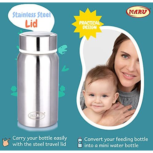 MARU 3-In-1 Stainless Steel Feeding Bottle For Baby Random (Pink/Blue Colour)- Versatile Sipper For Newborns - 3+ Months Kids, Baby Feeding Bottle With Sipper Nipple, 270 Milliliters