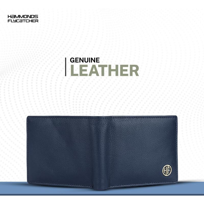 Hammonds Flycatcher Genuine Leather Wallet for Men, RFID Protected Leather Purse for Men, Money Purse for Men, Bi-Fold Wallet, 4 Card Slots, Coin Pocket, Hidden Pockets - Blue