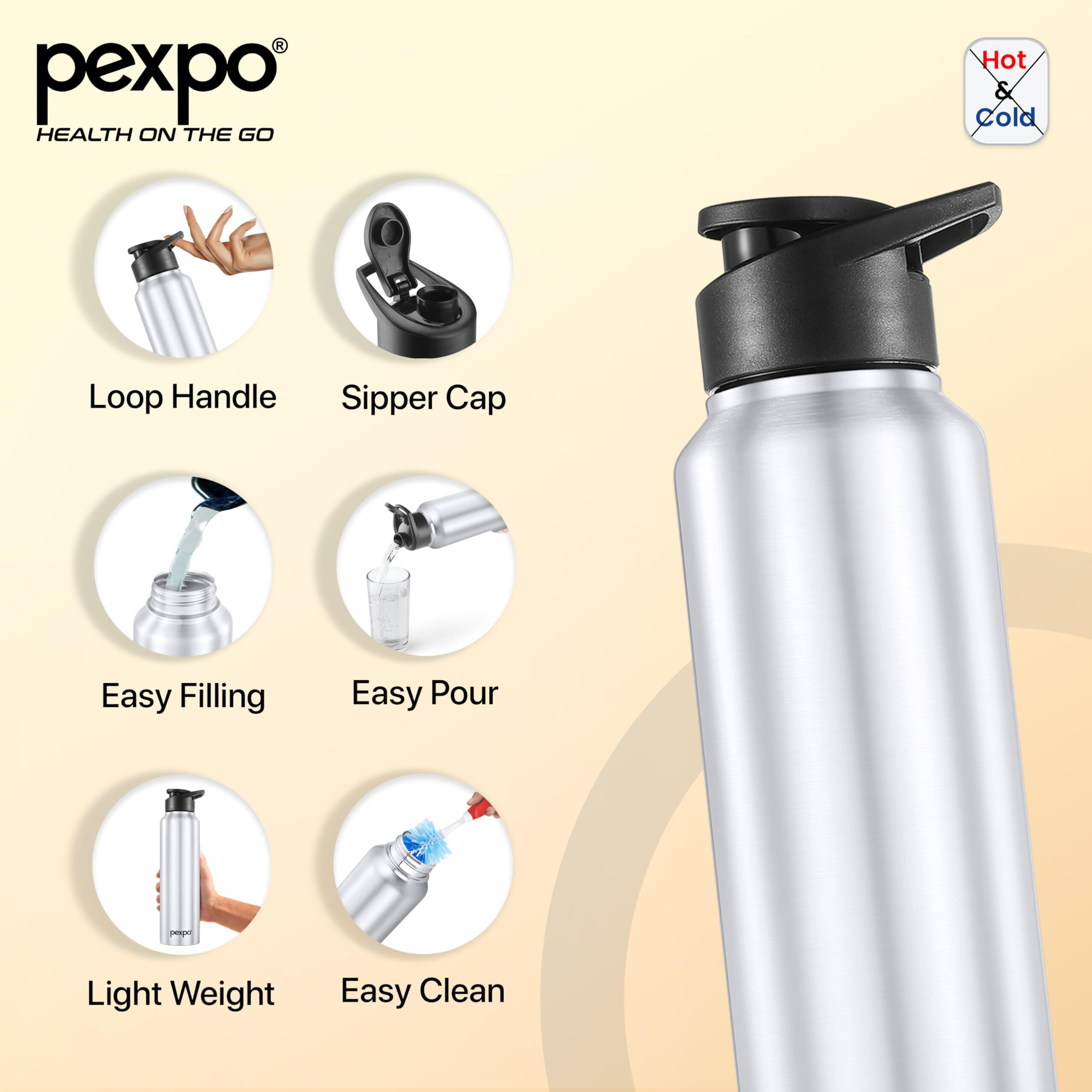 PEXPO Chromo Pro Stainless Steel Sports/Fridge Sipper Water Bottle 1000ml, Silver | Eco friendly | Water Bottle for Office, Gym, School, Yoga, Trekking, Men, Women and Kids | RCB Edition
