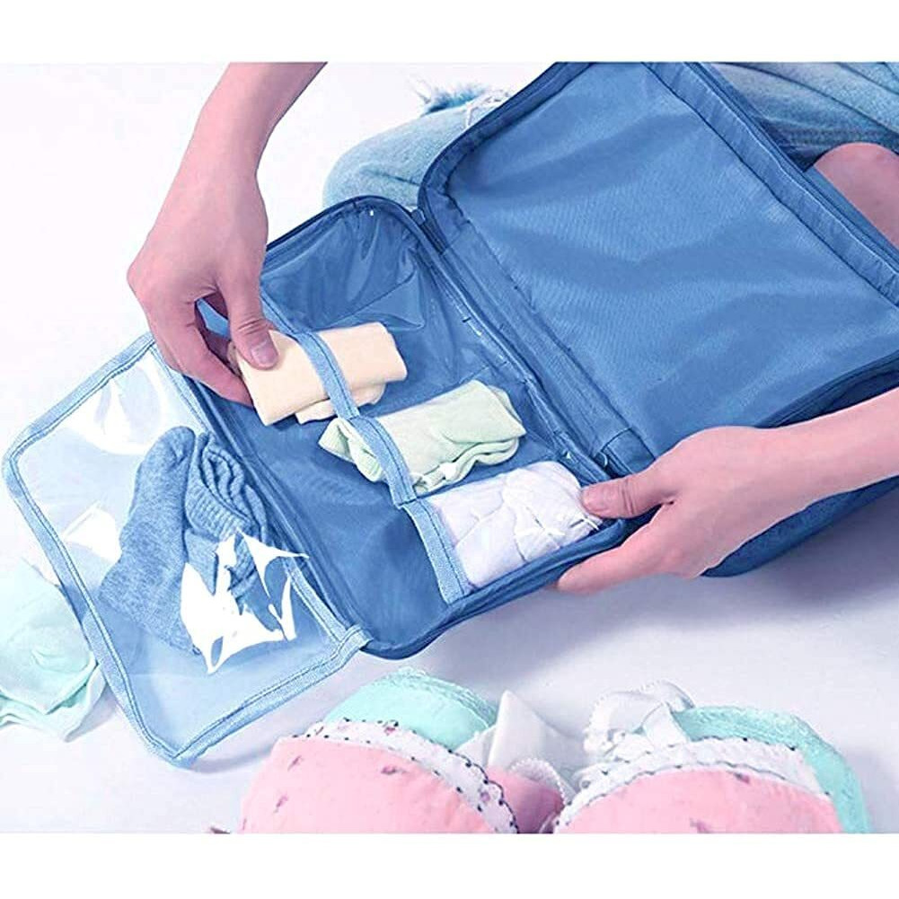 House of Quirk Polyester Travel Multi-Function Bra Underwear Packing Organize Storage Bag, Bra/Socks/Cosmetic Accessories Storage Case - Light Blue, 14.4 cm, 11.9 cm