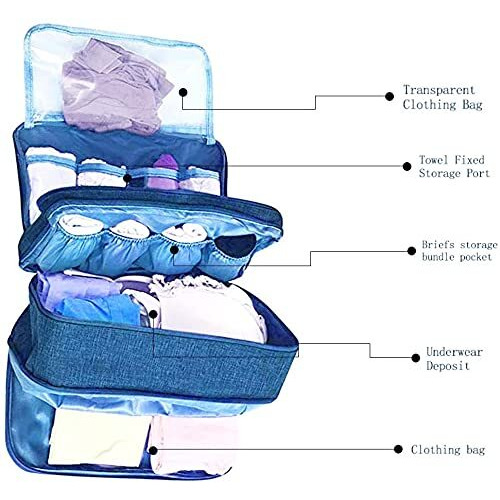 House of Quirk Polyester Travel Multi-Function Bra Underwear Packing Organize Storage Bag, Bra/Socks/Cosmetic Accessories Storage Case - Light Blue, 14.4 cm, 11.9 cm