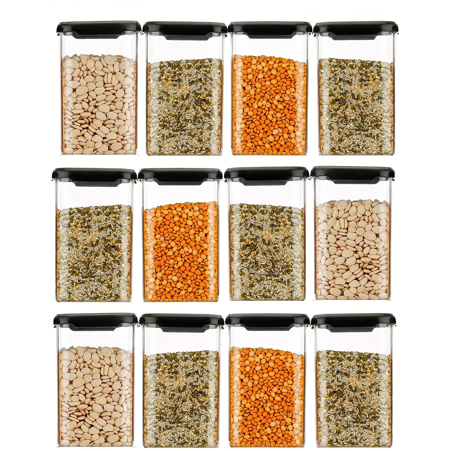 MATIC HOUSEWARE Air Tight Containers Storage Set For Kitchen, Pantry Organization, Bpa-Free, Dishwasher Safe (Pack Of 6, Black, 1200 ml, Plastic)