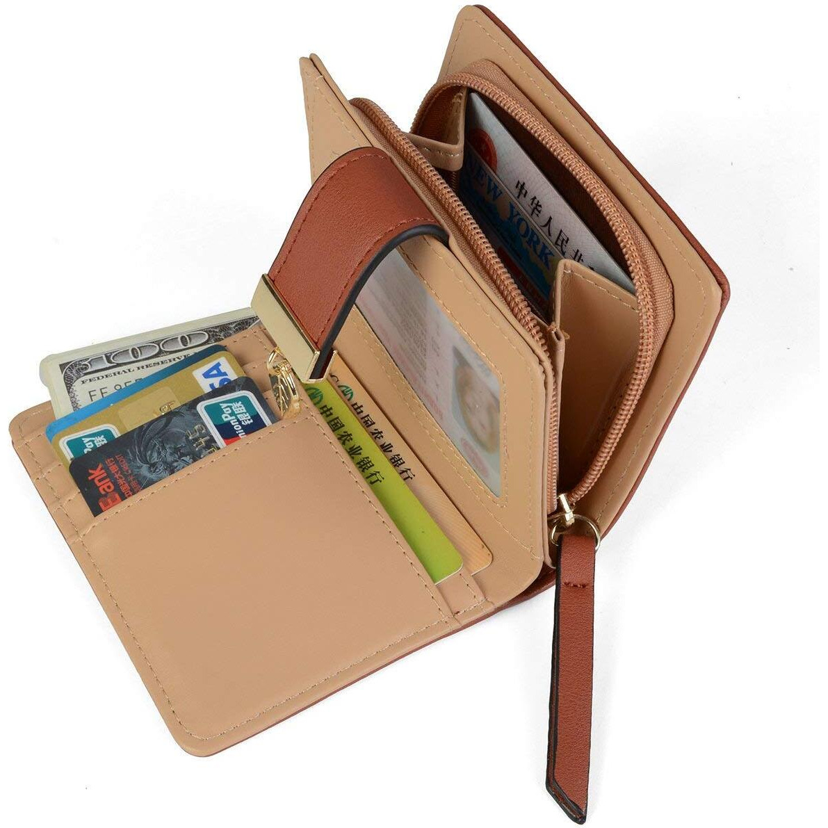 INOVERA (LABEL) Brown Vegan Leather Women s Leaf Bi-fold Card Coin Holder Small Purse Clutch Wallet (KK23)