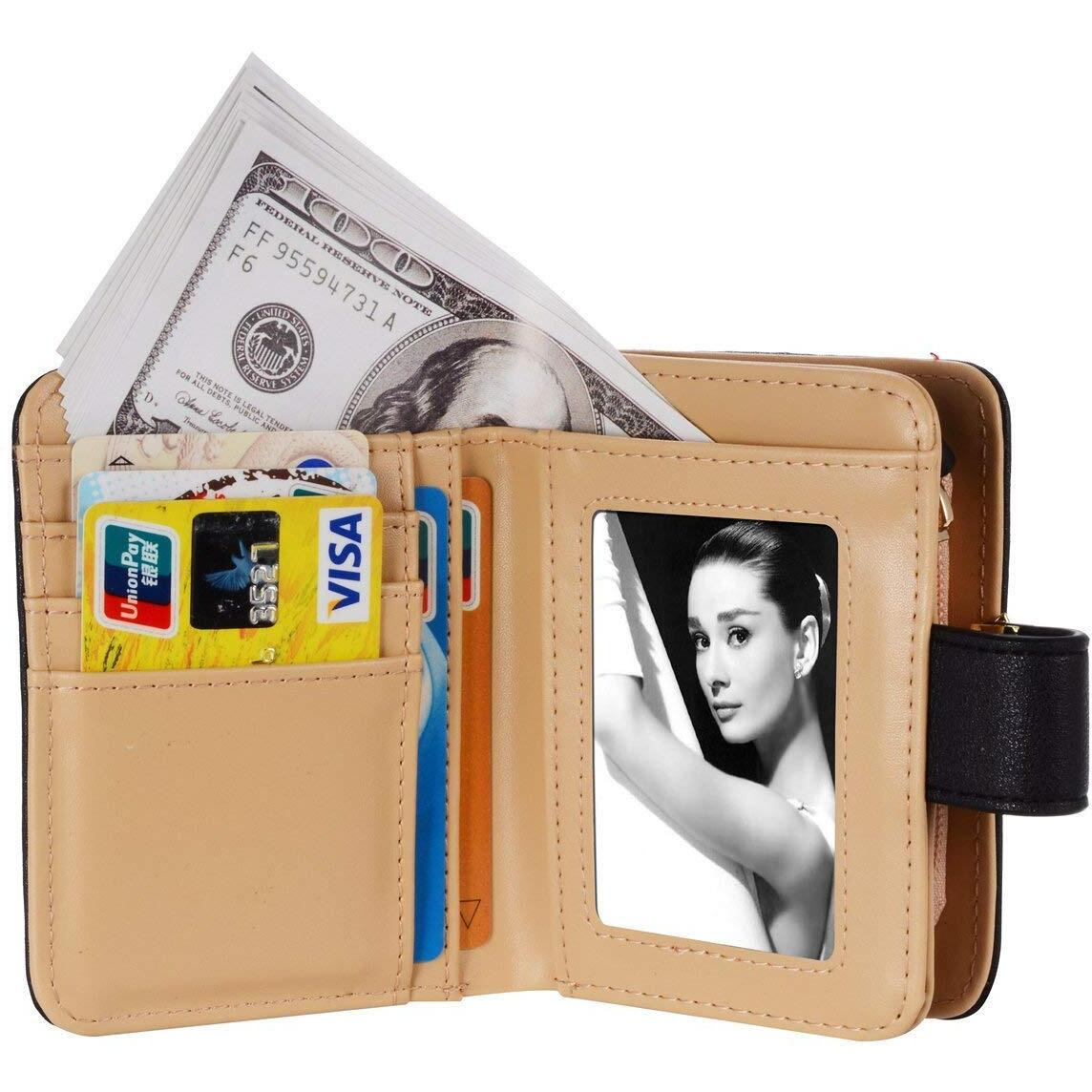 INOVERA (LABEL) Black Vegan Leather Women s Leaf Bi-fold Card Coin Holder Small Purse Clutch Wallet (KK23)