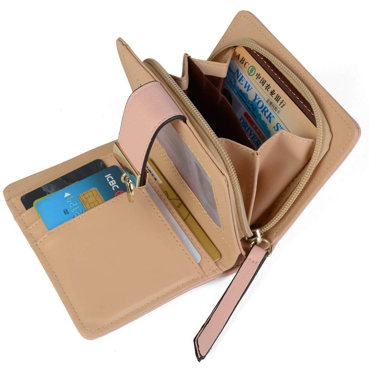 INOVERA (LABEL) Rose Gold Leather Women s Leaf Bi-fold Card Coin Holder Small Purse Clutch Wallet (KK23)
