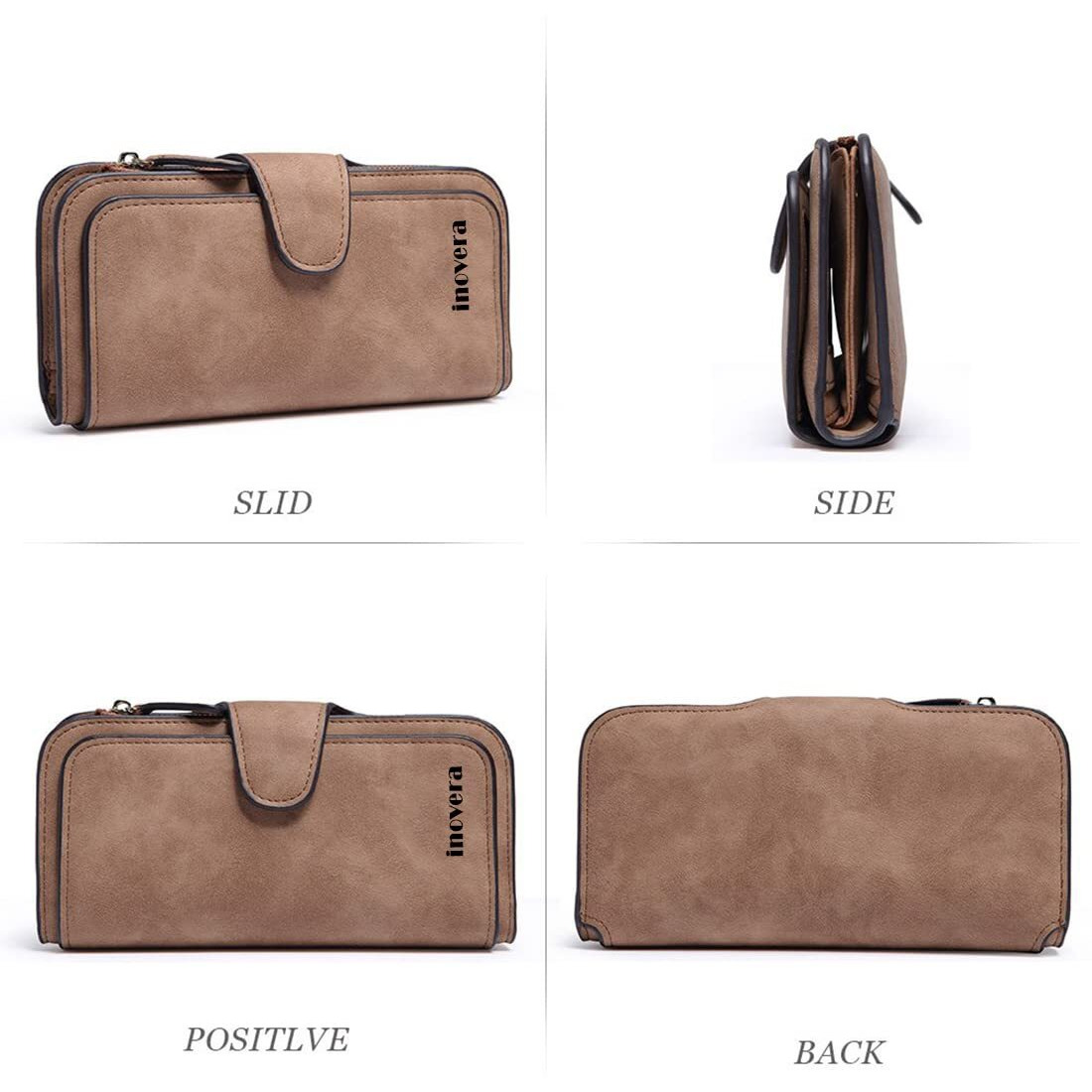 INOVERA (LABEL) Brown Vegan Leather Women s Tri-fold Women Fashion Card Coin Holder Ladies Long Purse Clutch Wallet (KK24)