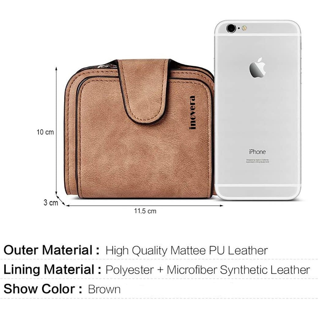 INOVERA (LABEL) Faux Leather Tri-fold Fashion Card Coin Small Clutch Wallet For Women (KK29) - Brown