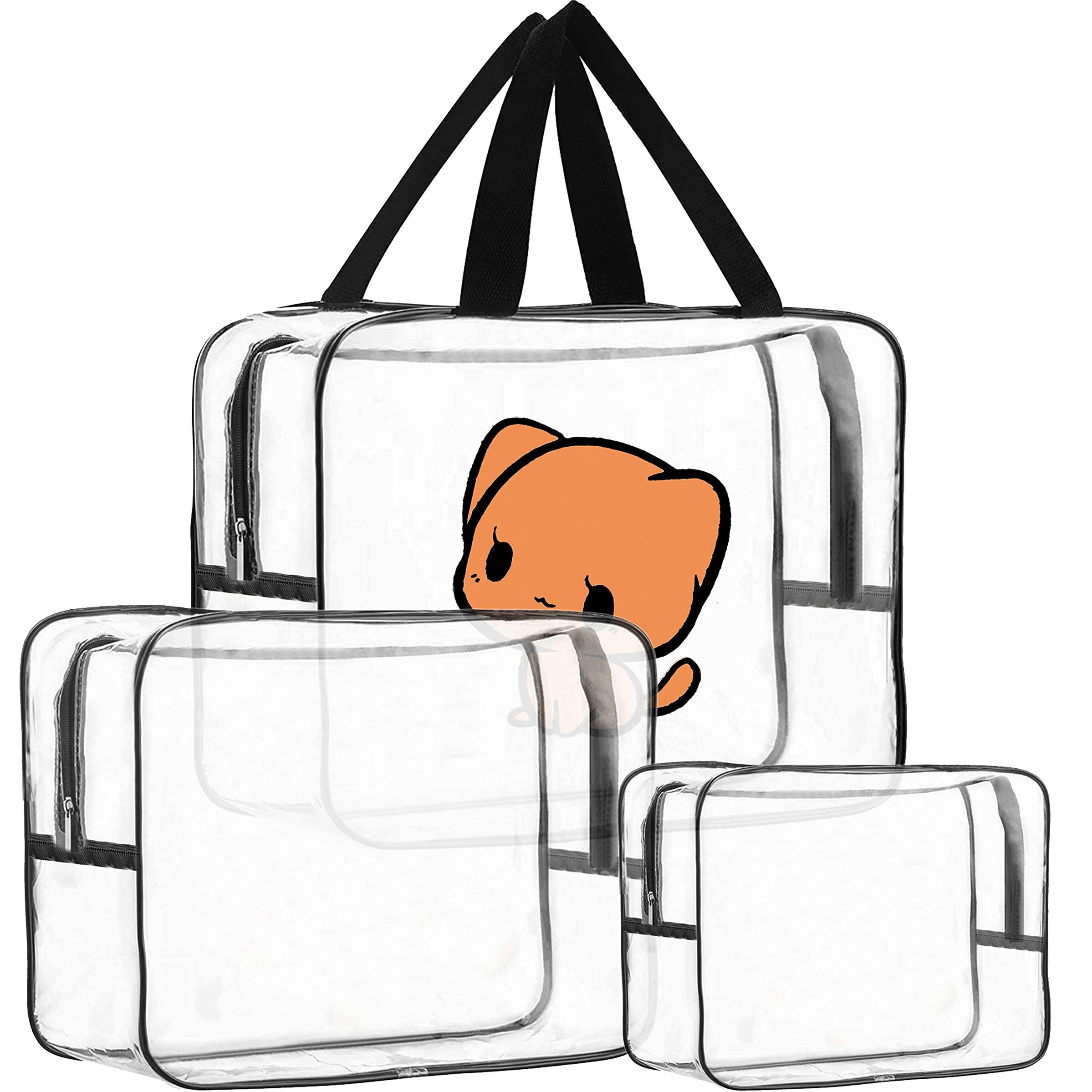 SNDIA Set of 3 Clear PVC Multipurpose Vanity Pouch and Wash Bag for Holding Cosmetics or Toiletries, Water Resistant, Stylish, Durable, Trendy - Transparent (28.5 X 21.5 X 10 Cm)