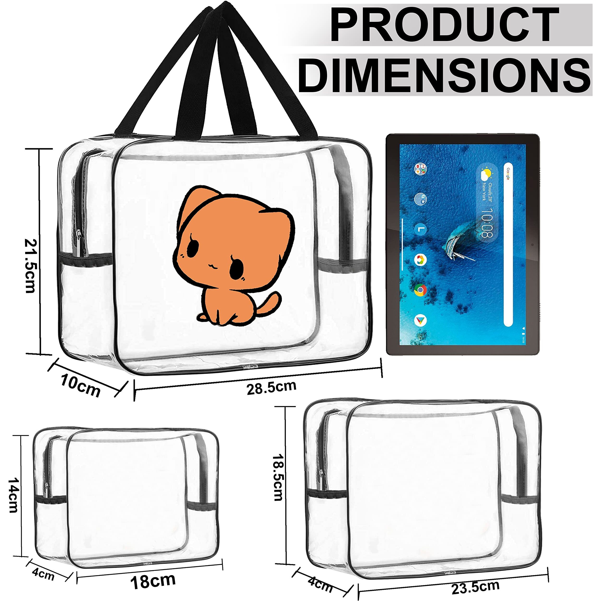 SNDIA Set of 3 Clear PVC Multipurpose Vanity Pouch and Wash Bag for Holding Cosmetics or Toiletries, Water Resistant, Stylish, Durable, Trendy - Transparent (28.5 X 21.5 X 10 Cm)