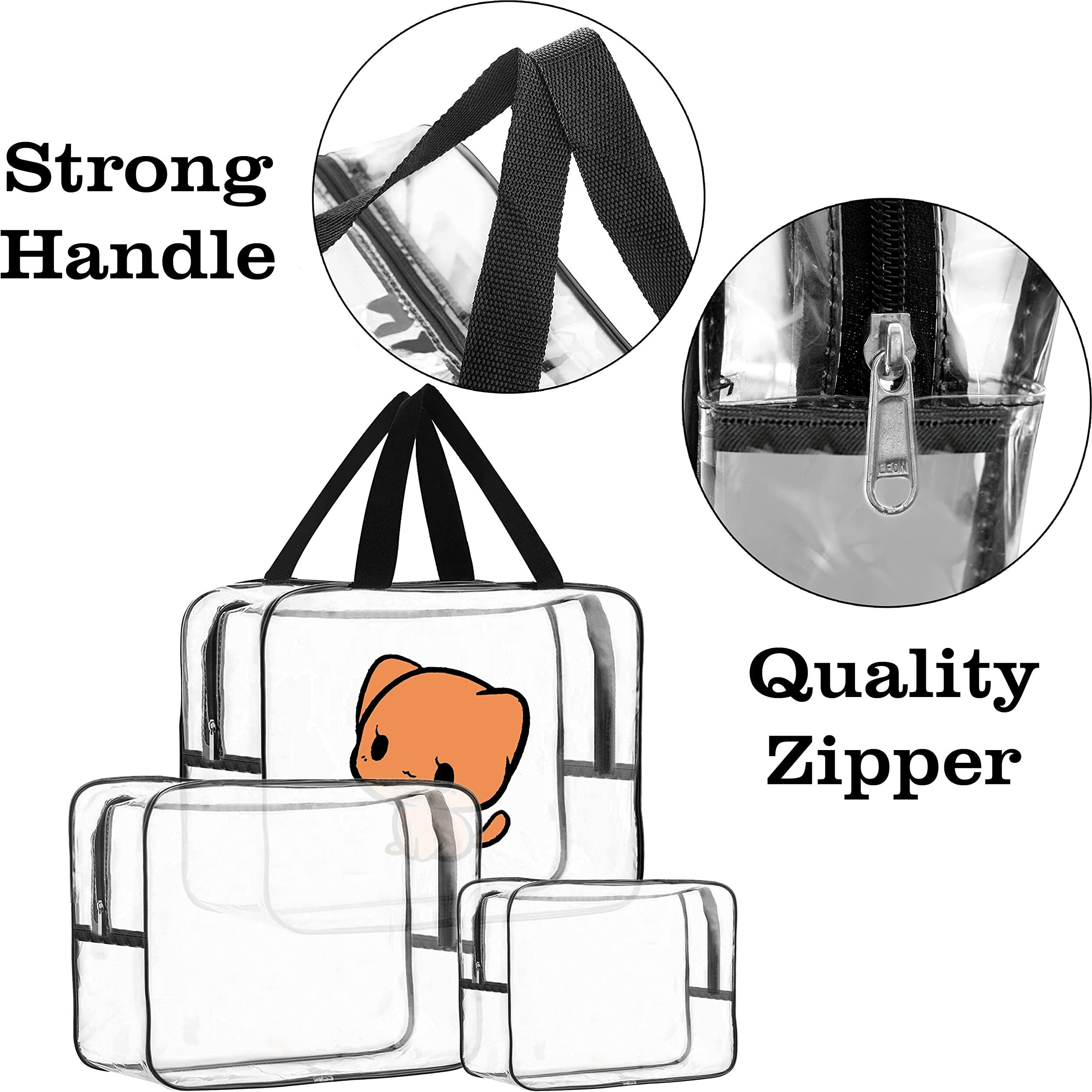 SNDIA Set of 3 Clear PVC Multipurpose Vanity Pouch and Wash Bag for Holding Cosmetics or Toiletries, Water Resistant, Stylish, Durable, Trendy - Transparent (28.5 X 21.5 X 10 Cm)