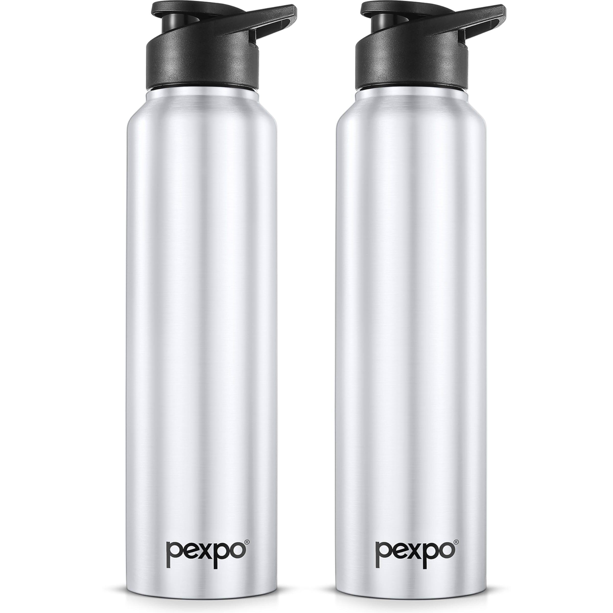 PEXPO Chromo Stainless Steel Sports/Fridge Sipper Water Bottle 1 Litre, Silver Pack of 2 | Eco friendly | BPA Free | Water Bottle for Office, Gym, School, Yoga, Trekking, Men, Women and Kids