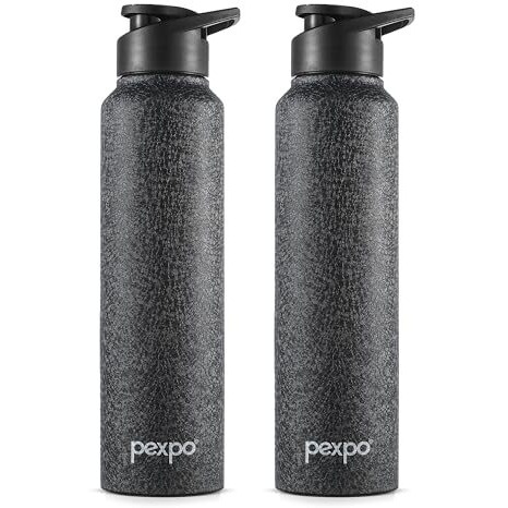 PEXPO Chromo Stainless Steel Sports/Fridge Sipper Water Bottle 1 Litre, Black Pack of 2 | Eco friendly | BPA Free | Water Bottle for Office, Gym, School, Yoga, Trekking, Men, Women and Kids