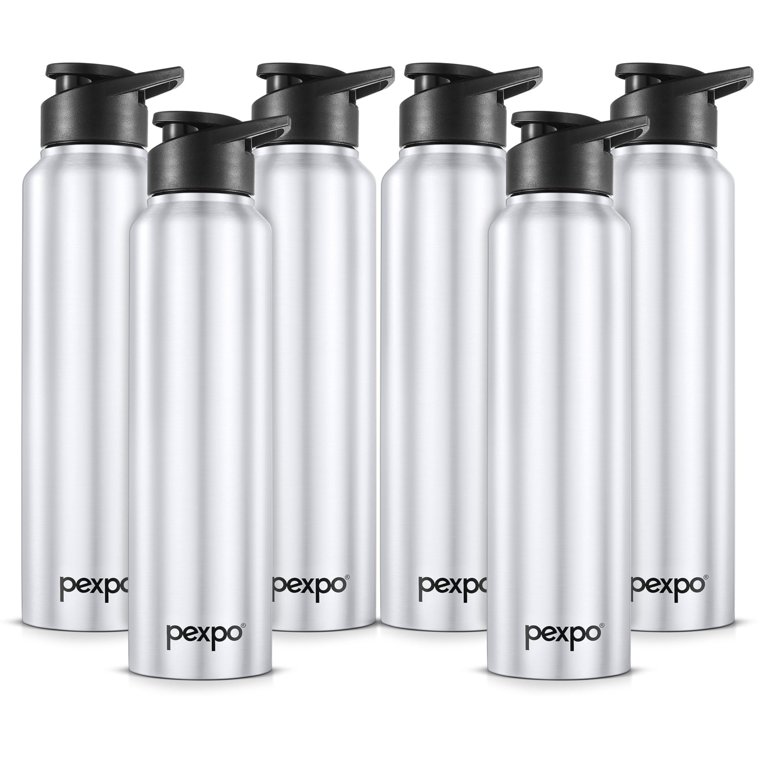 PEXPO Chromo Stainless Steel Sports/Fridge Sipper Water Bottle 1 Litre, Silver Pack of 6| Eco friendly | BPA Free | Water Bottle for Office, Gym, School, Yoga, Trekking, Men, Women and Kids