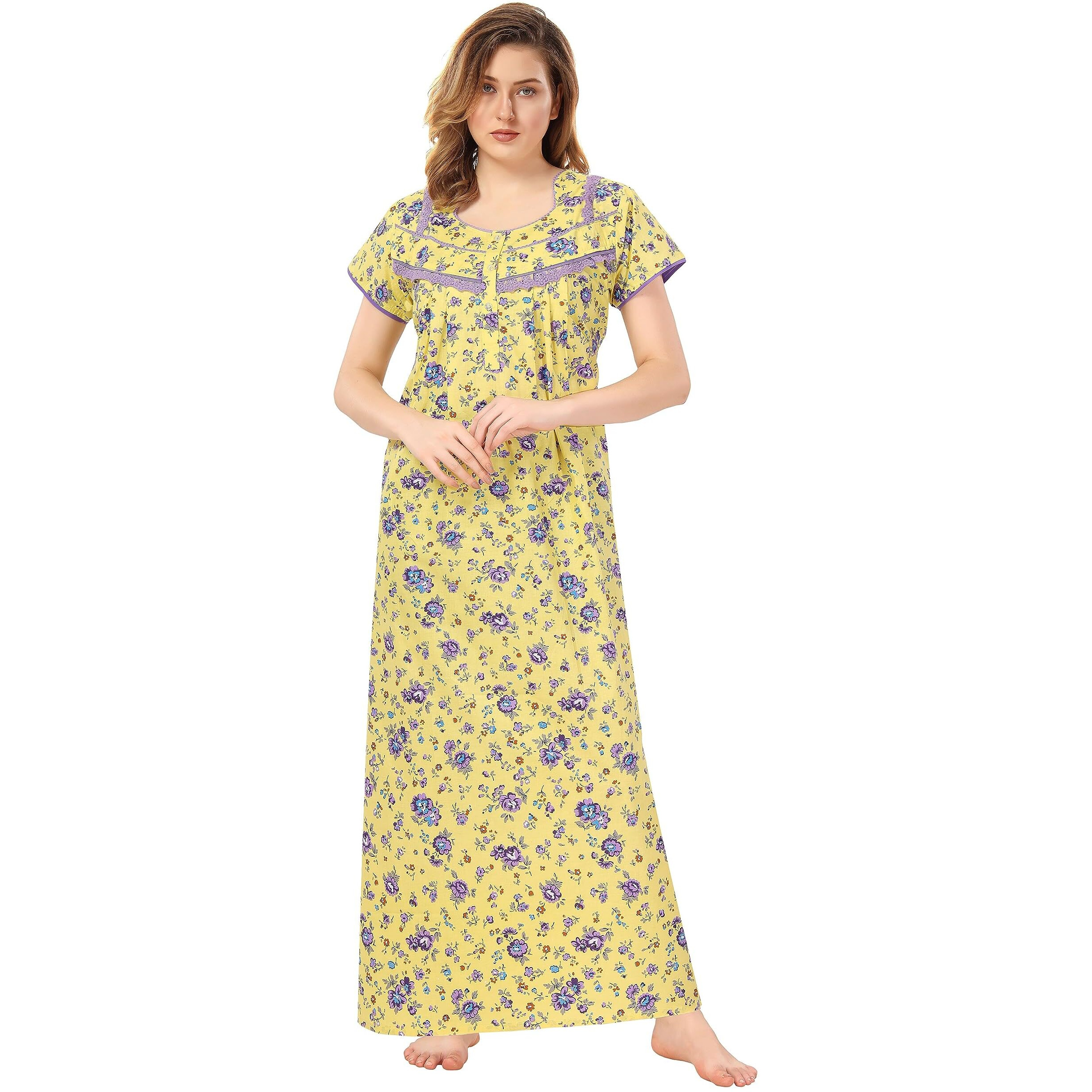 Soulemo Women Pure Cotton Floor Length Nighty 499Ccxl, Multi