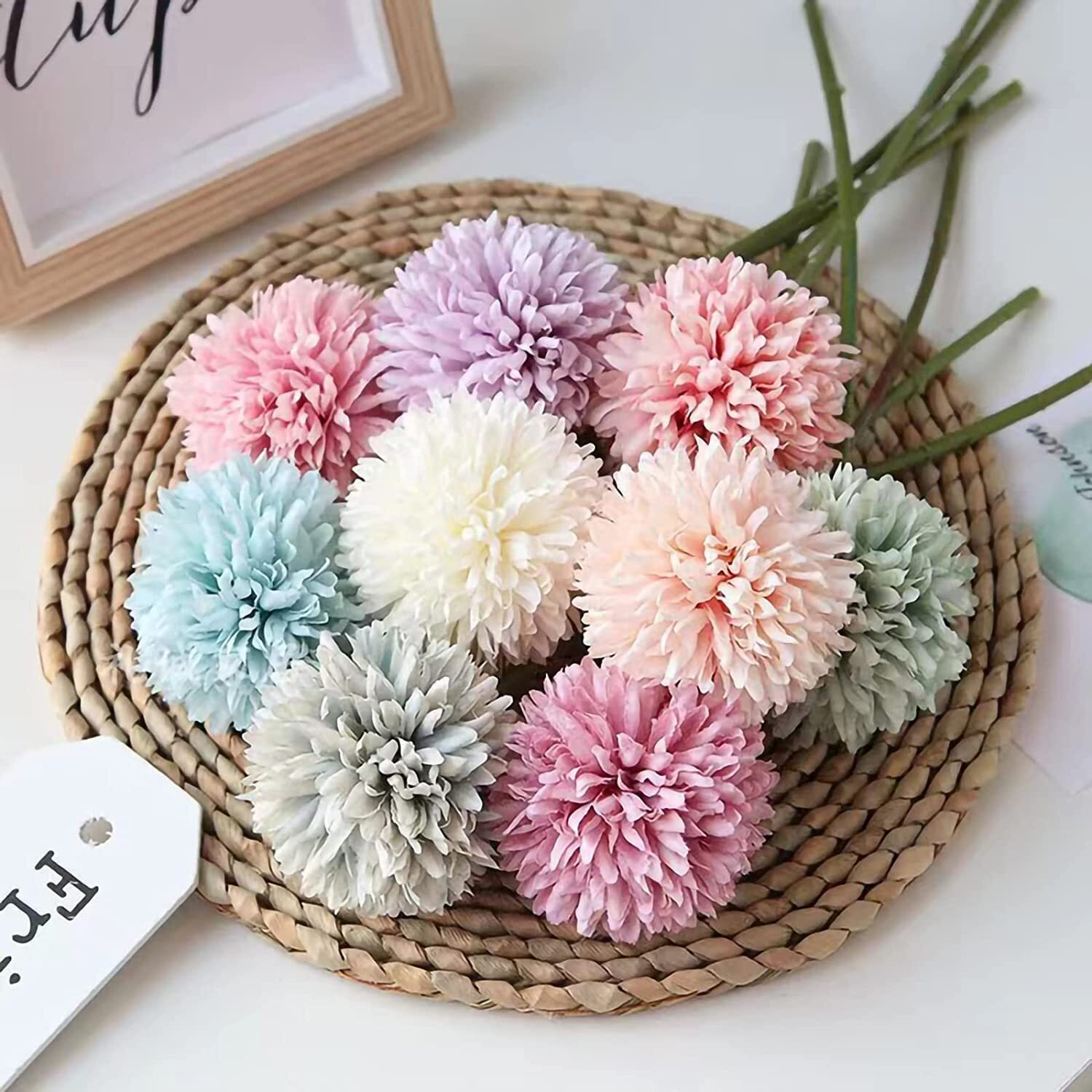 SATYAM KRAFT 5 Pcs Artificial Chrysanthemum Hydrangea Flower Sticks for Home, Office, Bedroom, Balcony, Living Room, Wedding Bouquet & Craft Decoration (Multi, Fabric, Without Vase)