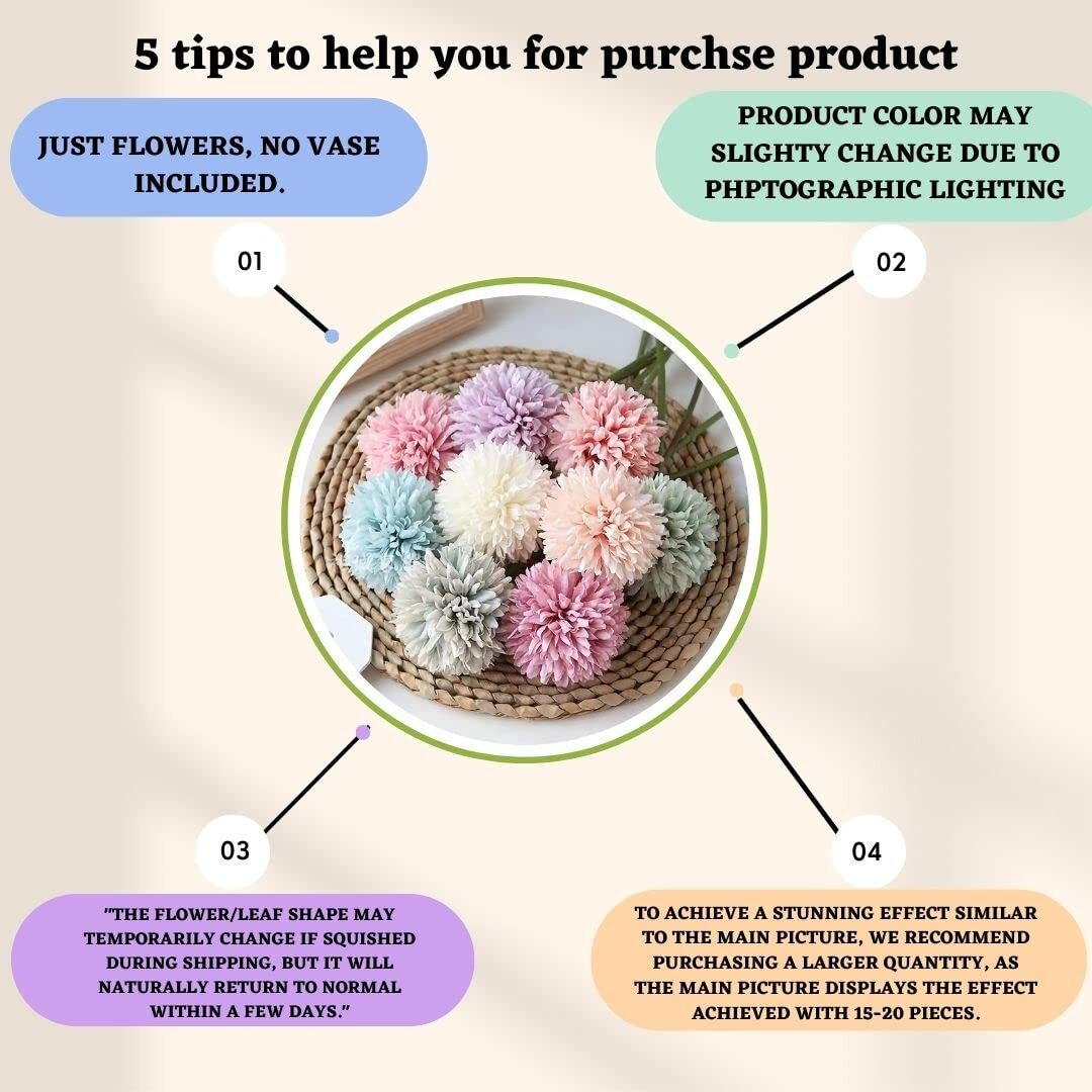 SATYAM KRAFT 5 Pcs Artificial Chrysanthemum Hydrangea Flower Sticks for Home, Office, Bedroom, Balcony, Living Room, Wedding Bouquet & Craft Decoration (Multi, Fabric, Without Vase)