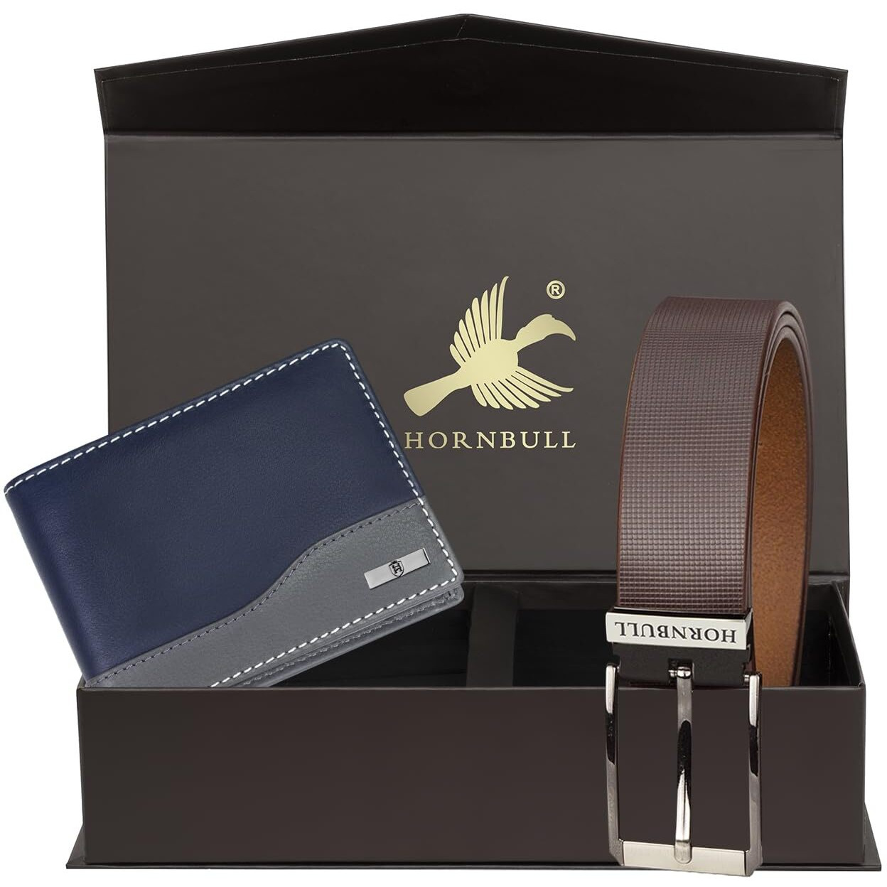 HORNBULL Buttler Gift Hamper for Men | Navy Wallet with Brown Belt Combo Gift Set | Mens Combo BW45115
