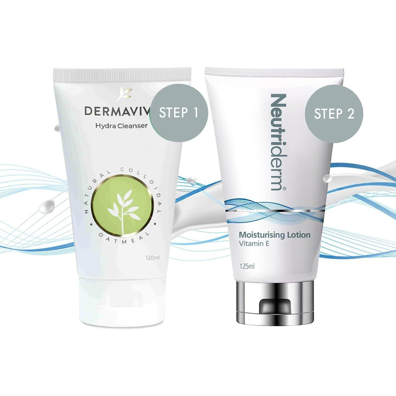 Neutriderm Pre-Makeup Skincare Combo, Vitamin E Moisturiser 125 Ml And Dermavive Hydra Cleanser Lotion (Combination) 120 Ml