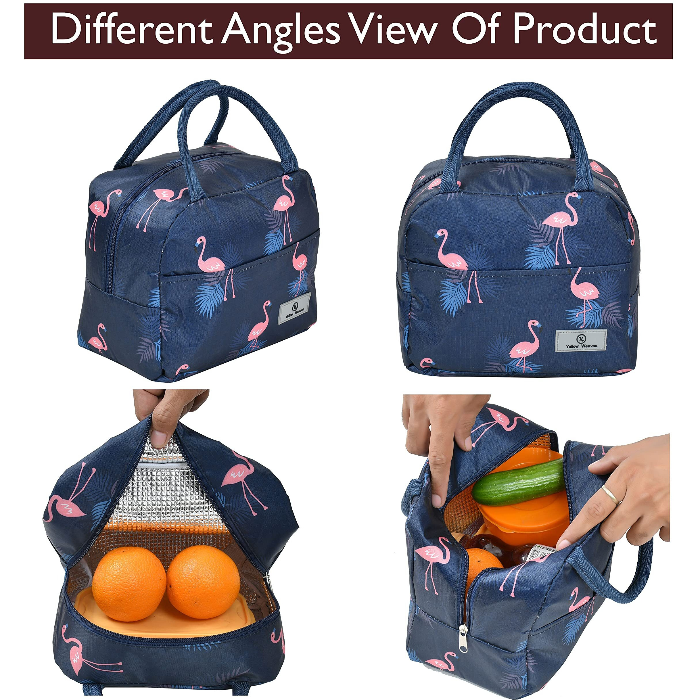 Yellow Weaves Insulated Polyester Travel Lunch/Tiffin/Storage Bag For Office, College & School Big Size (Blue-Pink), 8 liter