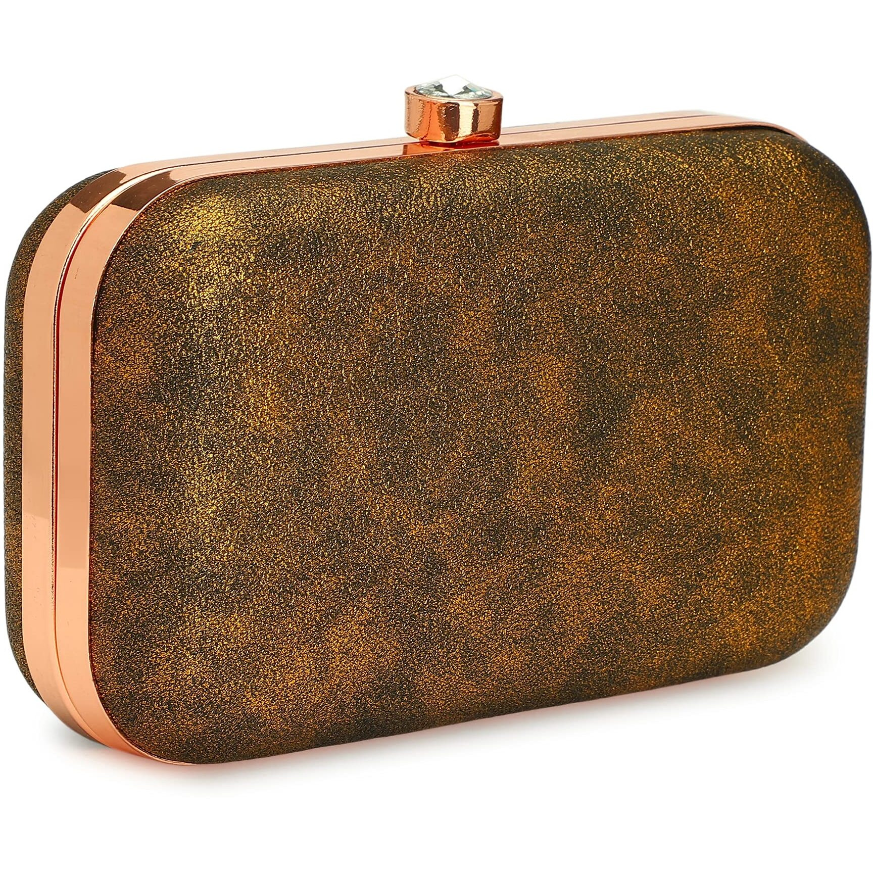 TOOBA Handicraft Beautiful Bling Box Clutch Bag Purse for Bridal, Wedding Bag for Women & Girls Bronze