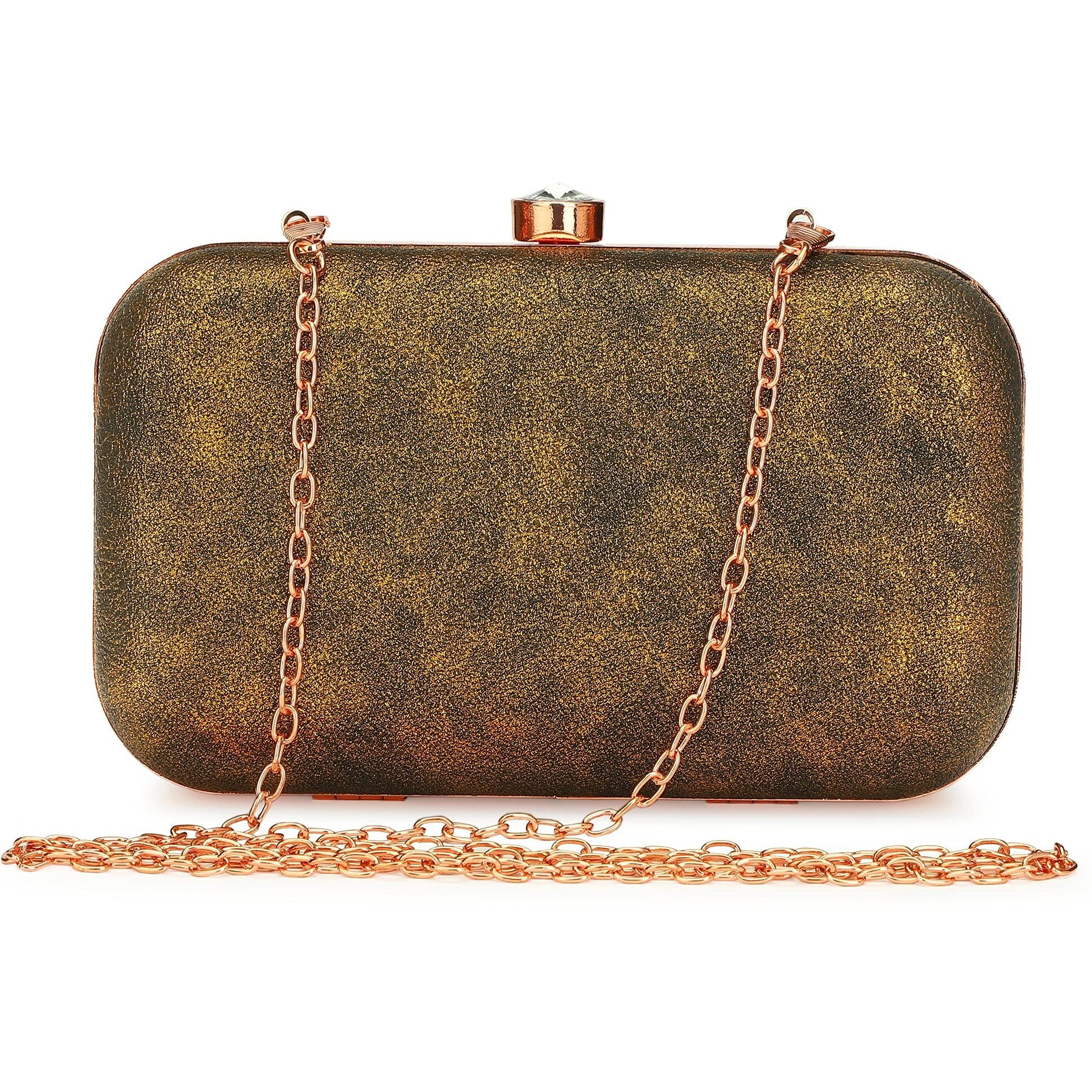 TOOBA Handicraft Beautiful Bling Box Clutch Bag Purse for Bridal, Wedding Bag for Women & Girls Bronze